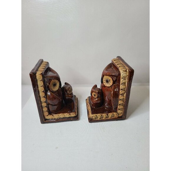 Vintage Owl Mama and Baby Brown Ceramic Glossy Bookends Set of Two - Picture 5 of 9